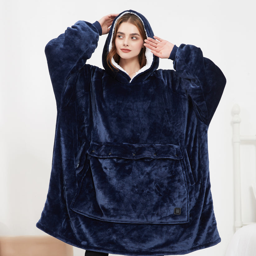 Dunkelblauer Kuschelhoodie mit großer Fronttasche